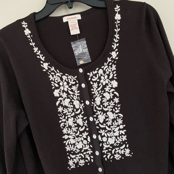 NEW, Sundance, Floral Embroidered Cardigan, Button-up, Black - Picture 3 of 8